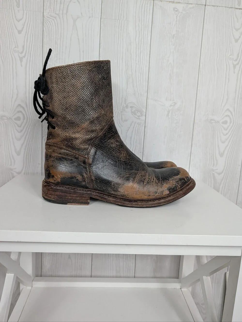 Bed Stu Leather Boots Women's Size 9 with Zipper Purposefully Distressed